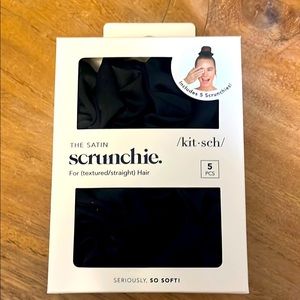 Kitsch Black Satin Scrunchies - 5 Pack